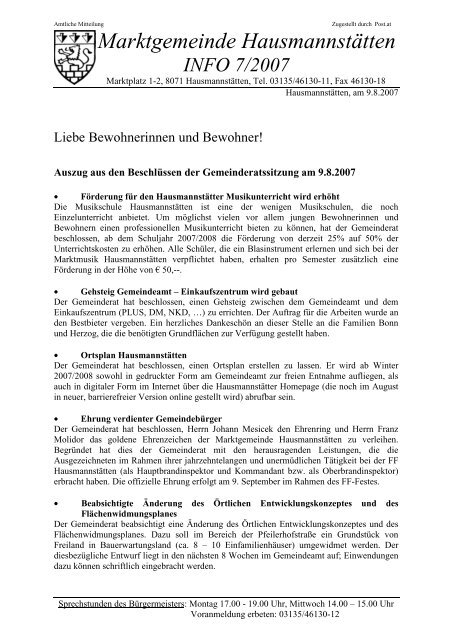 Bürgermeisterinfo 7/2007 (21 KB) - Hausmannstätten