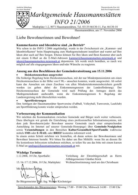 Bürgermeisterinfo 2/2006 (19 KB) - Hausmannstätten