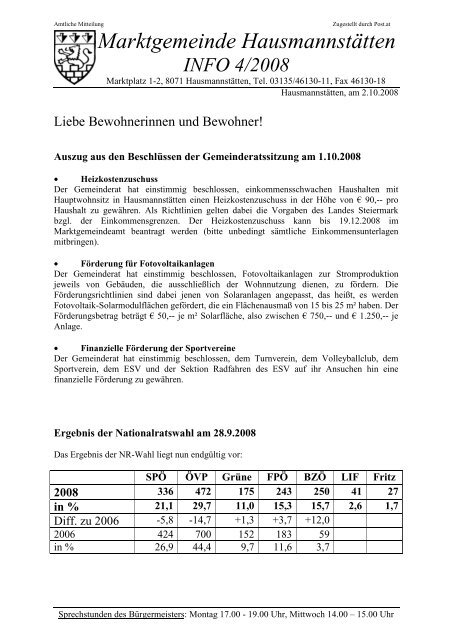 Bürgermeisterinfo 4/2008 - Hausmannstätten