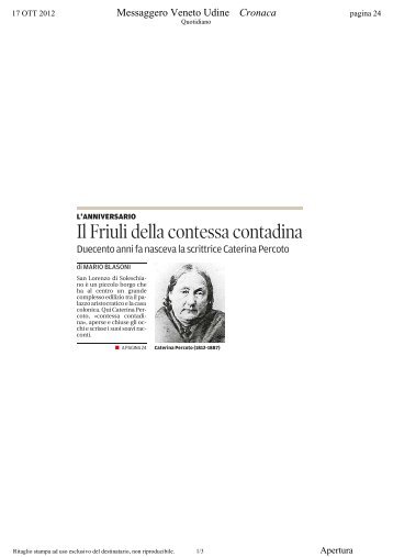 Il Friuli della contessa contadina - Rassegna Stampa Uniud