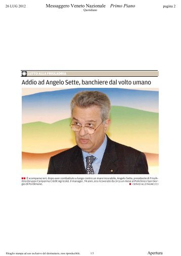 Addio ad Angelo Sette, banchiere dal volto umano - Rassegna ...