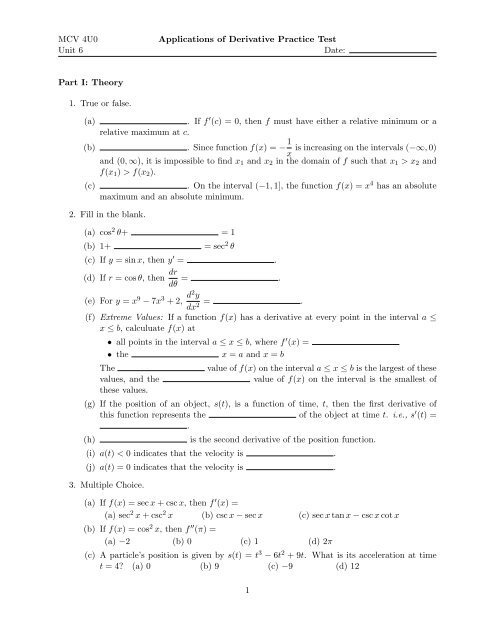 Applications of Derivatives