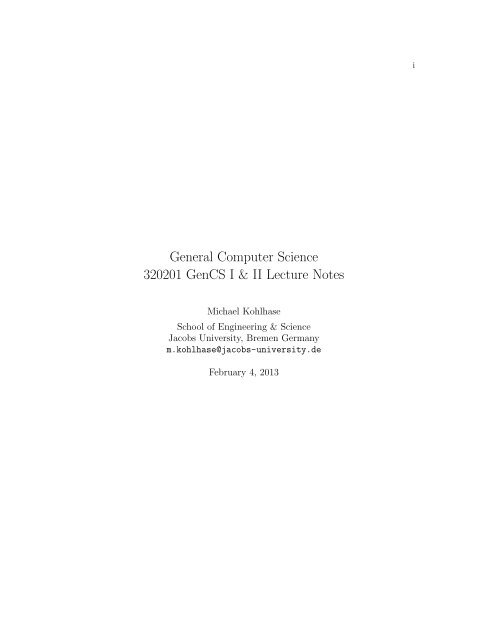 General Computer Science 320201 GenCS I & II Lecture ... - Kwarc