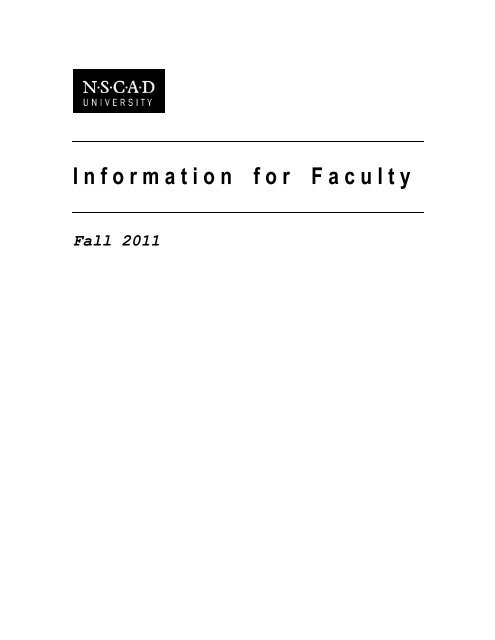 I nformationfor F aculty - Nova Scotia College of Art and Design