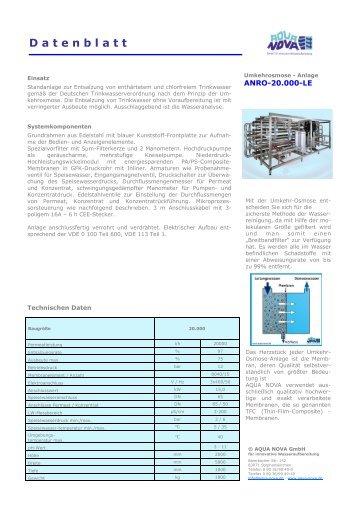 Datenblatt Projekt Anlage UO-Technologie ... - Aqua Nova GmbH