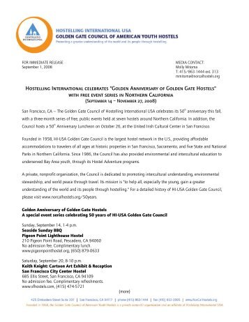 FOR IMMEDIATE RELEASE - Northern California Hostels