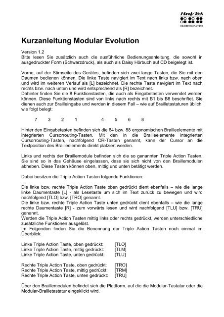 Kurzanleitung Modular Evolution - Handy Tech