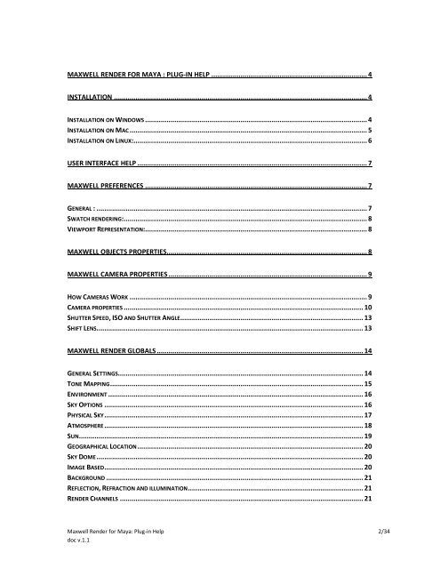 Maxwell Render for Maya: Plug-in Help 1/34 doc v.1.1 - iam