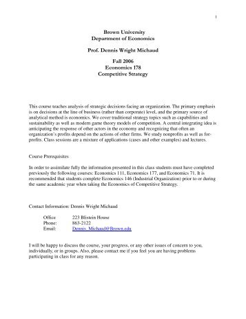 Brown University Department of Economics Prof. Dennis Wright ...