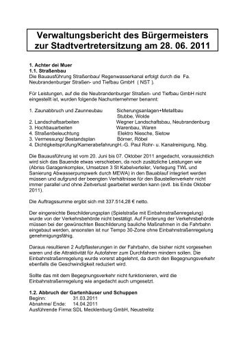 Verwaltungsbericht zur Stadtvertretersitzung am 28