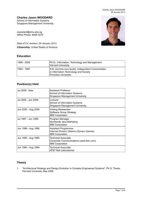 Charles Jason WOODARD Education Position(s) - Singapore ...