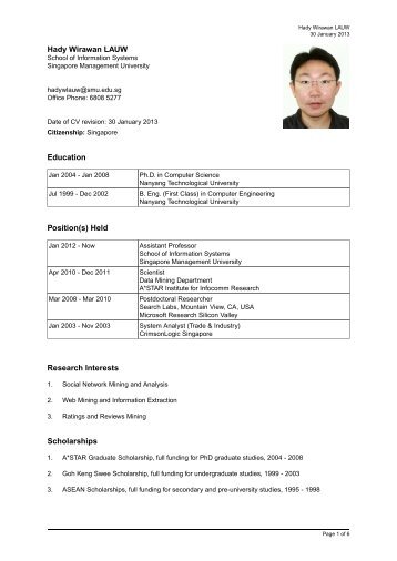 Hady Wirawan LAUW Education Position(s) - Singapore ...