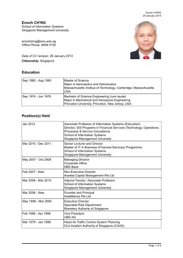 Enoch CH'NG Education Position(s) Held - Singapore Management ...