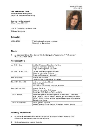 Ilse BAUMGARTNER Education Thesis Position(s) - Singapore ...