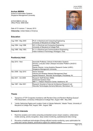 Archan MISRA Education Position(s) - Singapore Management ...