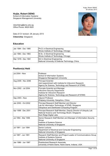 Huijie, Robert DENG Education Position(s) Held - Singapore ...