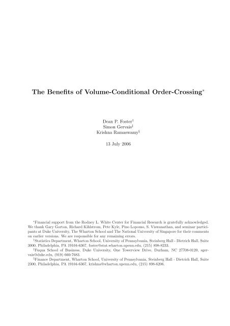 The Benefits of Volume-Conditional Order-Crossing - Singapore ...