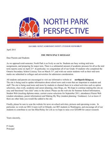 North Park Newsletter - April 2011 - North Park Secondary School