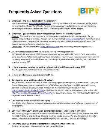 IBT FAQs - North Park Secondary School