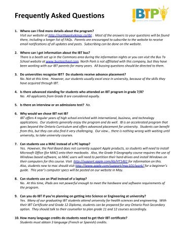 IBT FAQs - North Park Secondary School