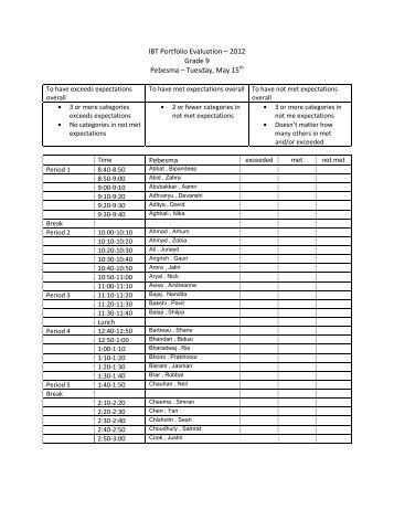 Grade 9 Schedule