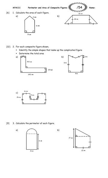 Perimeter and Area of Composite Figures Worksheet 2011