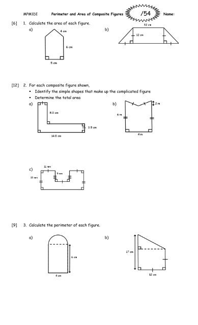 Perimeter and Area of Composite Figures Worksheet 2011