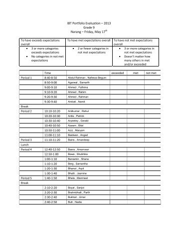 Grade 9 Schedule 2013