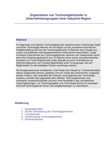 Organisation von Technologietransfer in Unternehmensgruppen ...