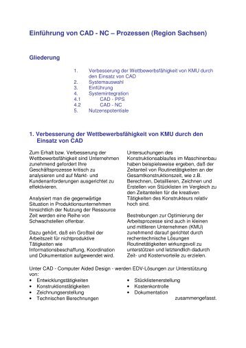 Einführung von CAD - NC – Prozessen (Region Sachsen)