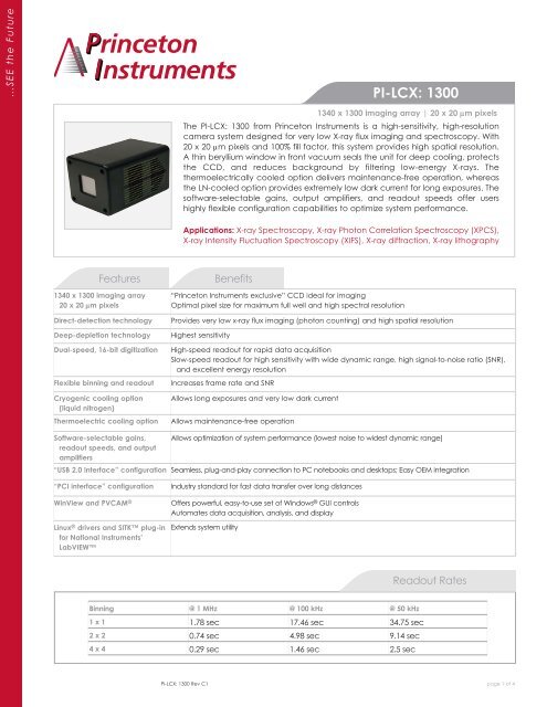 Princeton Instruments PI-LCX 1300 Datasheet