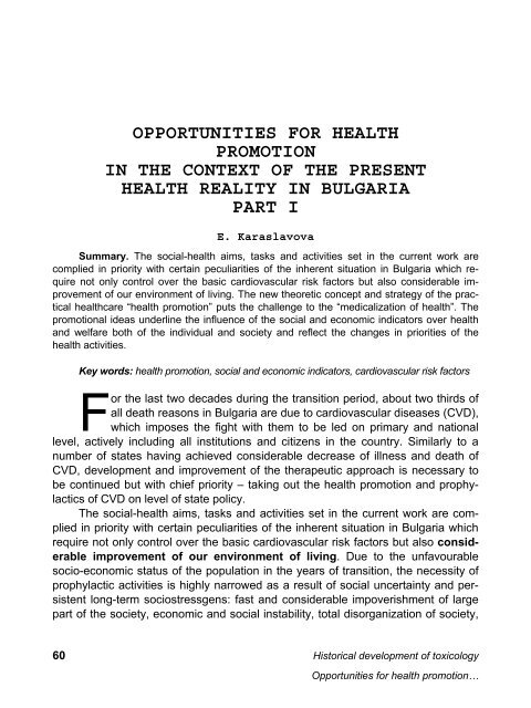 opportunities for health promotion in the context of the present ...