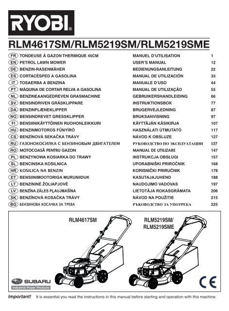 RLM4617SM/RLM5219SM/RLM5219SME - Ryobi