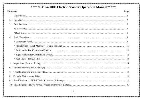 EVT-4000E Electric Scooter Operation Manual - Scootergrisen