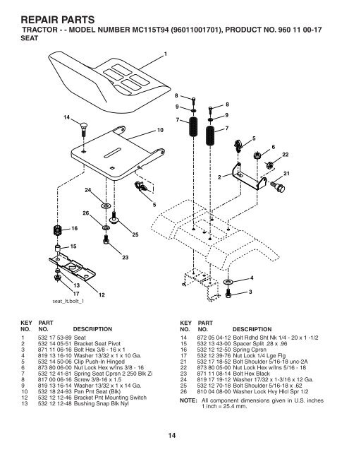 IPL, McCulloch, MC115T94, 96011001701, 2005-01, Tractor