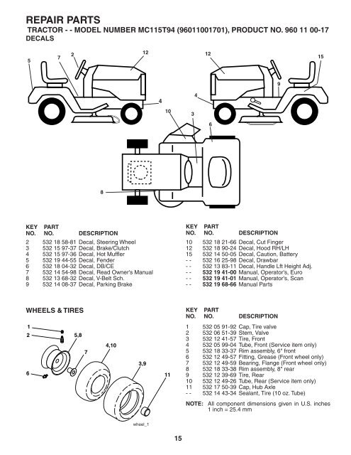 IPL, McCulloch, MC115T94, 96011001701, 2005-01, Tractor