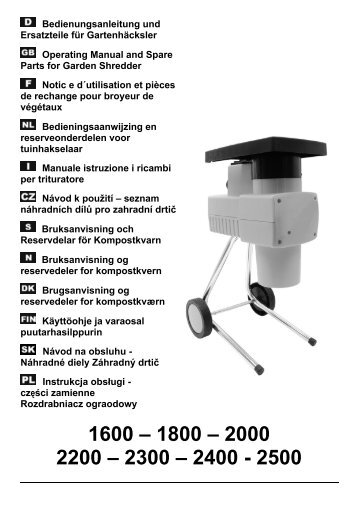 Bedienungsanleitung und Ersatzteile für Gartenhäcksler Operating ...