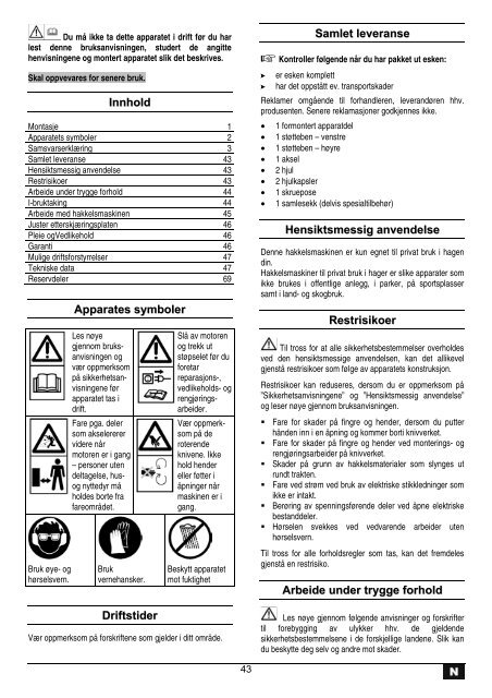 Bedienungsanleitung und Ersatzteile für Gartenhäcksler Operating ...