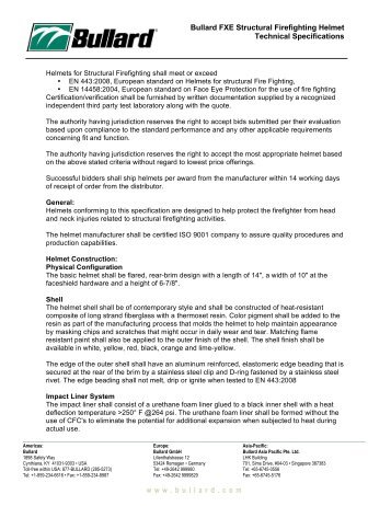 Bullard FXE Structural Firefighting Helmet Technical Specifications ...