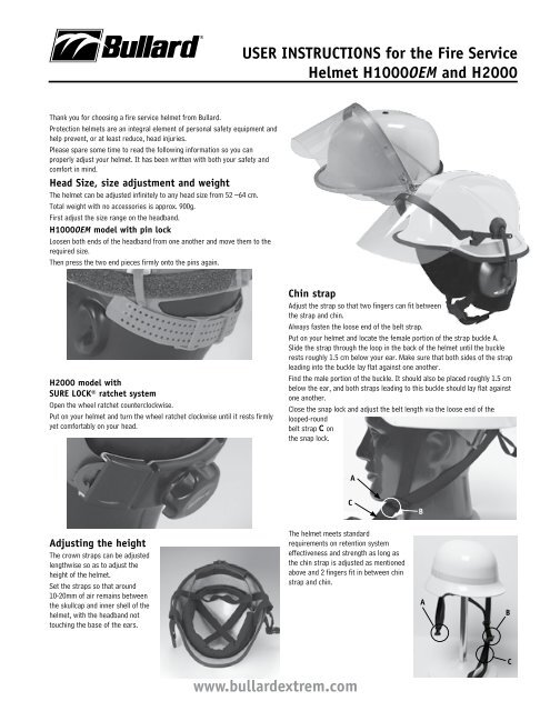 USER INSTRUCTIONS for the Fire Service Helmet ... - Bullard