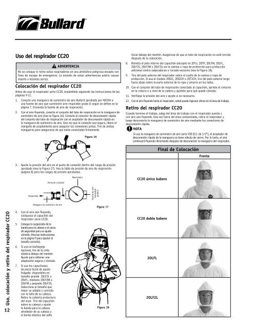Respirador de línea de aire CC20 Manual del usuario - Bullard
