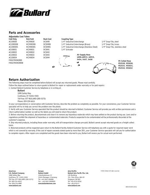 RT Series Respirator Hood User Manual www.bullard.com