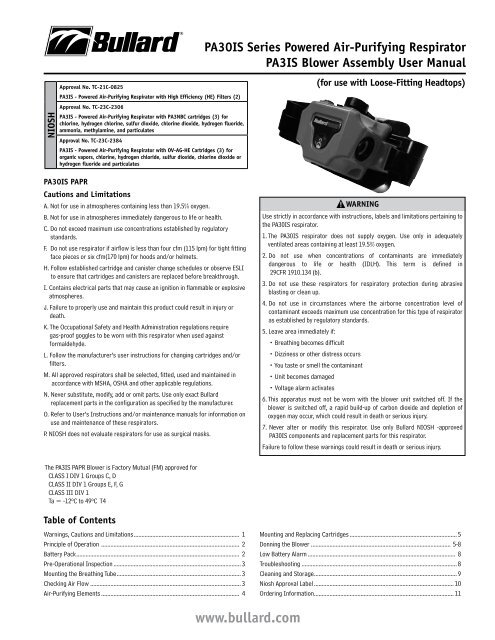 PA30IS Series Powered Air-Purifying Respirator PA3IS ... - Bullard