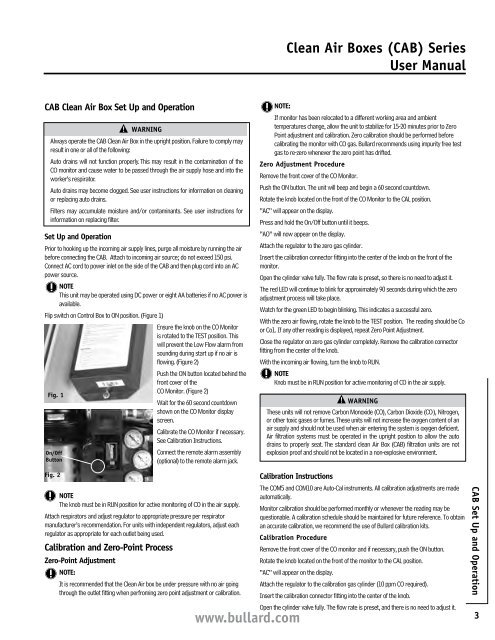 Clean Air Boxes (CAB) Series User Manual www.bullard.com
