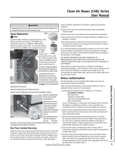 Clean Air Boxes (CAB) Series User Manual www.bullard.com