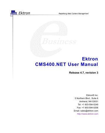 Ektron CMS400.NET User Manual