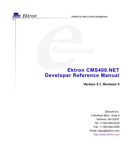 Ektron CMS400.NET Developer Reference Manual