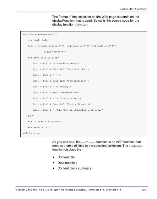 Ektron CMS400.NET Developer Reference Manual