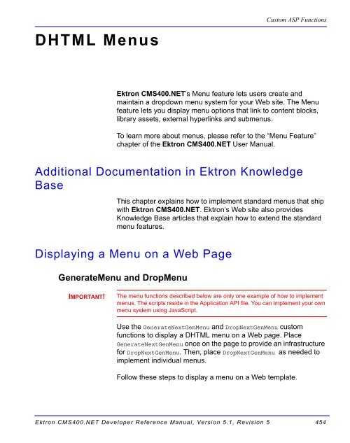 Ektron CMS400.NET Developer Reference Manual