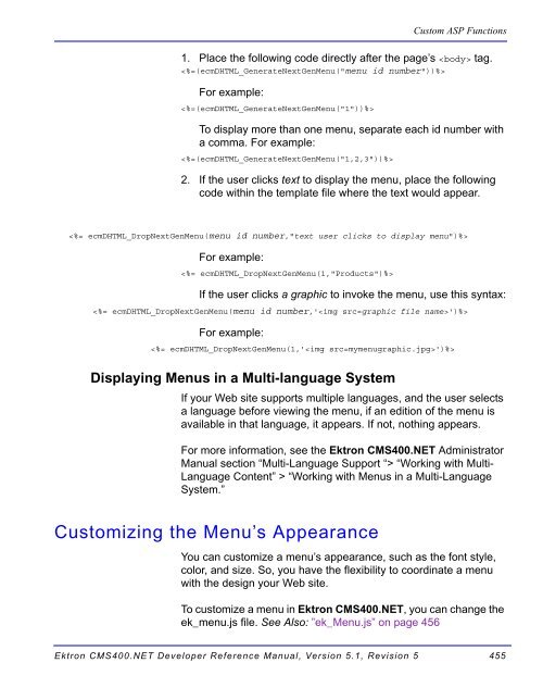 Ektron CMS400.NET Developer Reference Manual